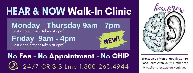 Beginning Mon Feb 11, our Hear &amp; Now Walk-In Clinic will  expand immediate, 1-on 1 mental health counselling to 5 days/ wk.  Mon-Thur 9am-7pm. Fri 9am-4pm.  Thx to Fowler Foundation  &amp; <a href="/MedavieBC/">Medavie Blue Cross</a> for their support &amp; donations in helping us expand walk in #kidsmentalhealth