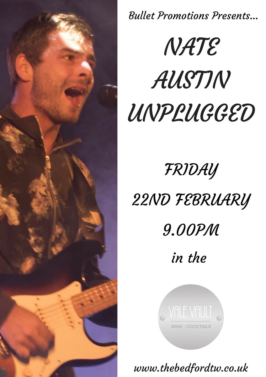 The superb <a href="/nateaustinmusic/">Nate Austin</a> debuts at @ValeVault for our February sessions. Come along for a night a great #LiveMusic and #Cocktails
Nate &amp; many more sublime acts can be booked at
bulletpromotions.org
#BulletPromotions #NateAustin #ValeVault #TunbridgeWells #FreeEntry