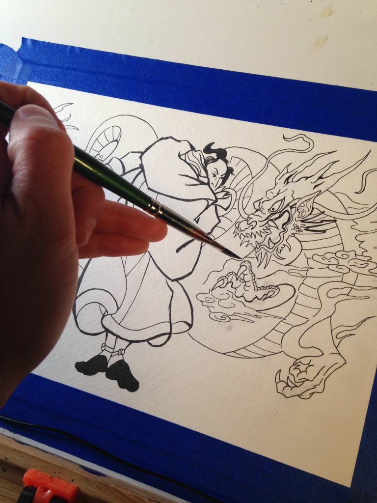 latte_ink's tweet photo. Streaming all day today at https://t.co/mS4nQFGwuN 
On lunch right now but will be back at 2:45 EST. 
Gutsfeeling will be joining me again later today for live music as I finish this piece! https://t.co/VntGxFexDG