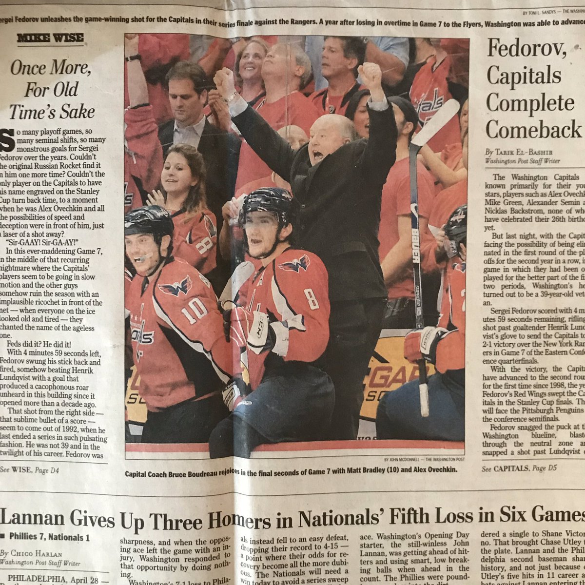 ericjdesigns's tweet photo. Hey #CapsTwitter! Was going through some old papers and storage back at my folks house in Germantown and found this @PostSports gem from 2009. The Fedorov Comeback-Sealing Goal from Round 1, Game 7. What a memory! | #ALLCAPS https://t.co/pWIEQV0FRr