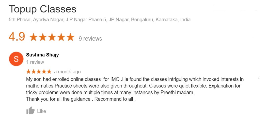 TopUpClasses's tweet photo. Parents Reviews sof olympiad olympiad coaching classes in Bangalore https://t.co/th7pLvbE6R