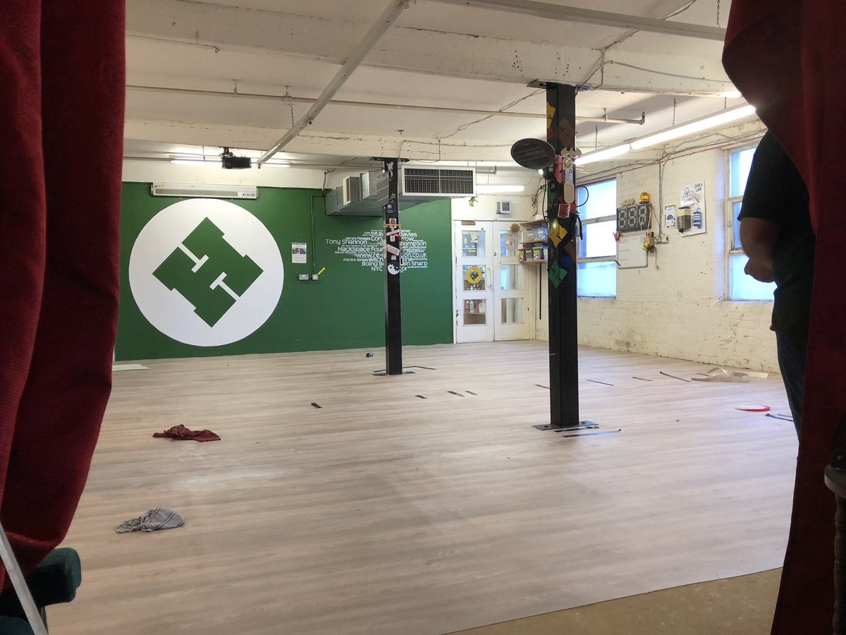 Smashing day at <a href="/HSNOTTS/">Nottingham Hackspace</a> Hack The Space weekend, so much great work going on including the laying of this fab new floor in the studio!