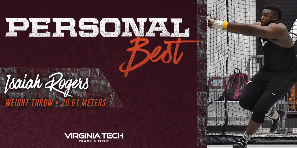 HokiesTFXC's tweet photo. #TigerPawInvitational | M Weight 

5. Isaiah Rogers 20.61m (67’7”)

Rogers sets a new personal best in the weight throw 💪 https://t.co/pc0WEVoN2e
