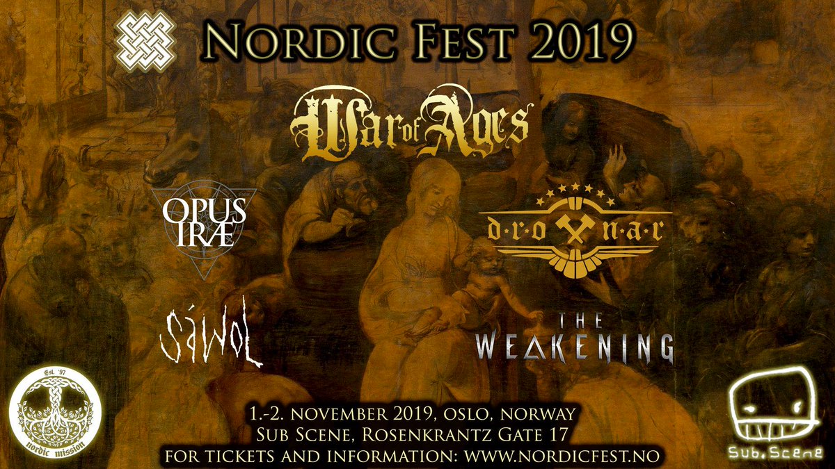 OPUS IRAE will play at this year’s #NordicFest at <a href="/SubSceneOslo/">Sub Scene</a> together with <a href="/warofages/">War Of Ages</a> and others.