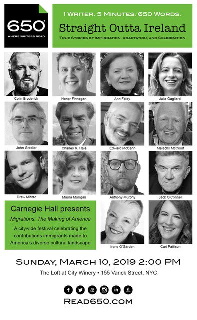 Looking forward to reading "We Are As One" at Straight Outta Ireland, part of Carnegie Hall's "Migration" series bit.ly/2BtJSAt