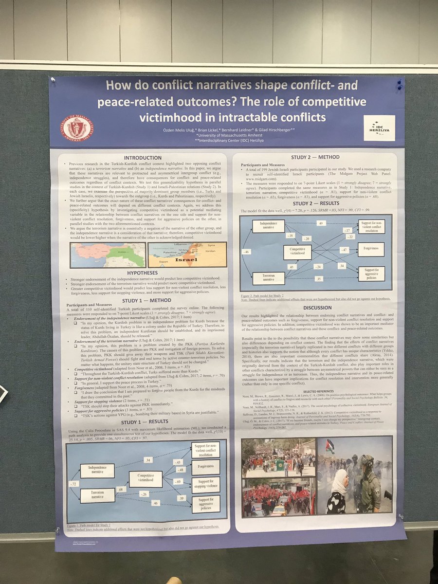 melisulug's tweet image. Do you want to learn about conflict narratives, competitive victimhood and conflict- and peace-related outcomes? If yes, please come to Exhibit Hall A (I-020). #SPSP2019