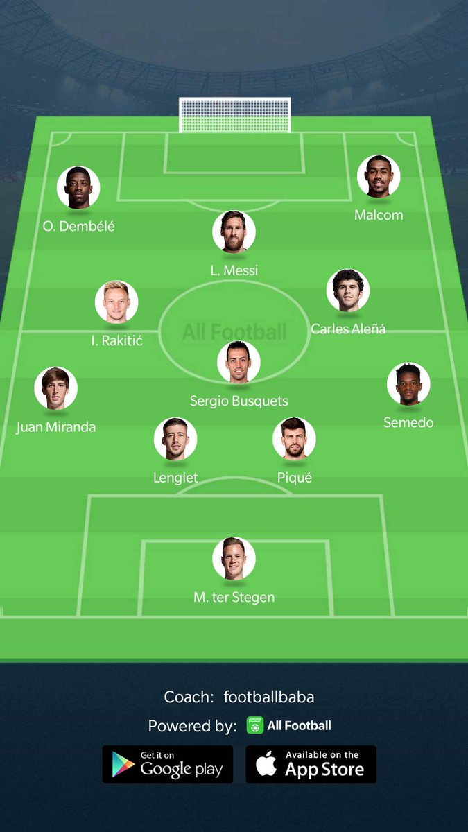 This my team for #AthleticBarça 
Miranda deserves one more chance
Aleña should take over from Arthur
I would hv like Coutinho instead of Rakitiç but we know Valverde is not going to do that!!
#fcbblive #FCB #FCBarcelonaB