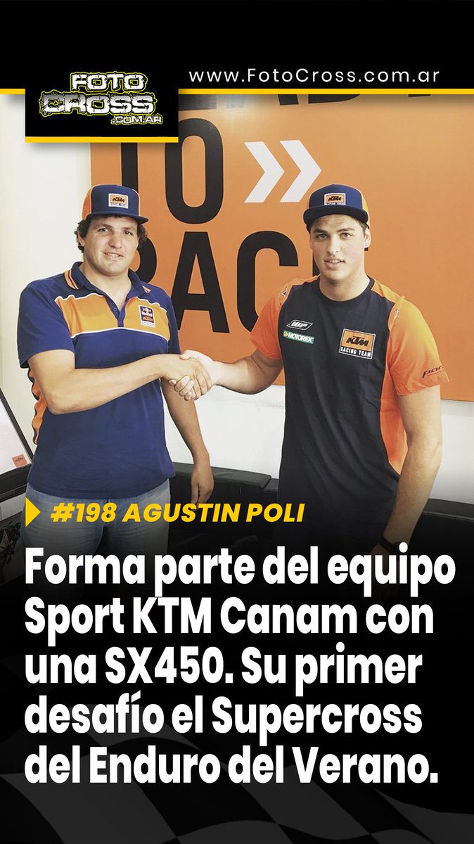 #198 Agustin Poli forma parte del equipo Sport KTM Canam para este 2019 con una SX450. Su primer desafío el Supercross del EDV para luego con tinuar con el Nacional de Motocross