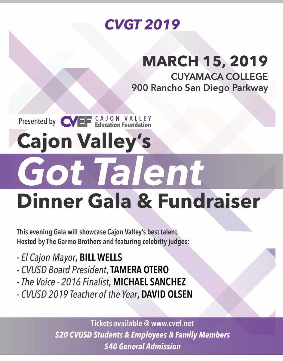 BessmaGarmo's tweet image. Get your tickets! Do not miss the best talent show @cuyamacacollege hosted by my twin boys and @calvert_greg @CajonValleyUSD #cvef