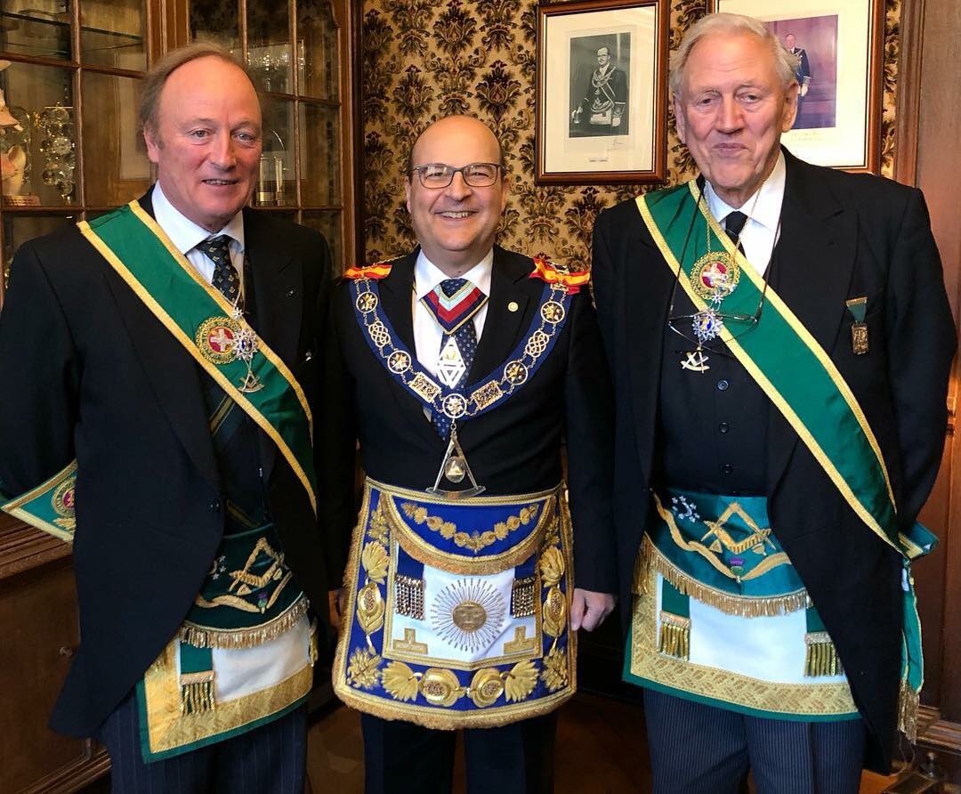 Immediate Past Grand Master Mason and Past Grand Master Mason both members of 1641 with the Grand Master of Spain.
