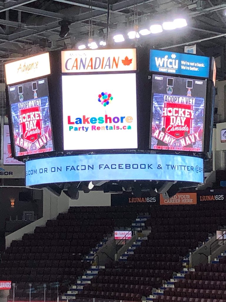 LakeshoreParty's tweet photo. LPR is proud to have supported a great cause today, @adoptavetcanada Army vs Navy hockey game at the WFCU Centre.  We gave out free popcorn &amp; nachos to all of the fans! #support #veterans #wfcucentre #army #navy #hockey #lakeshore #party #rentals #yqg #windsor #essex #county https://t.co/7ifMffuoxT