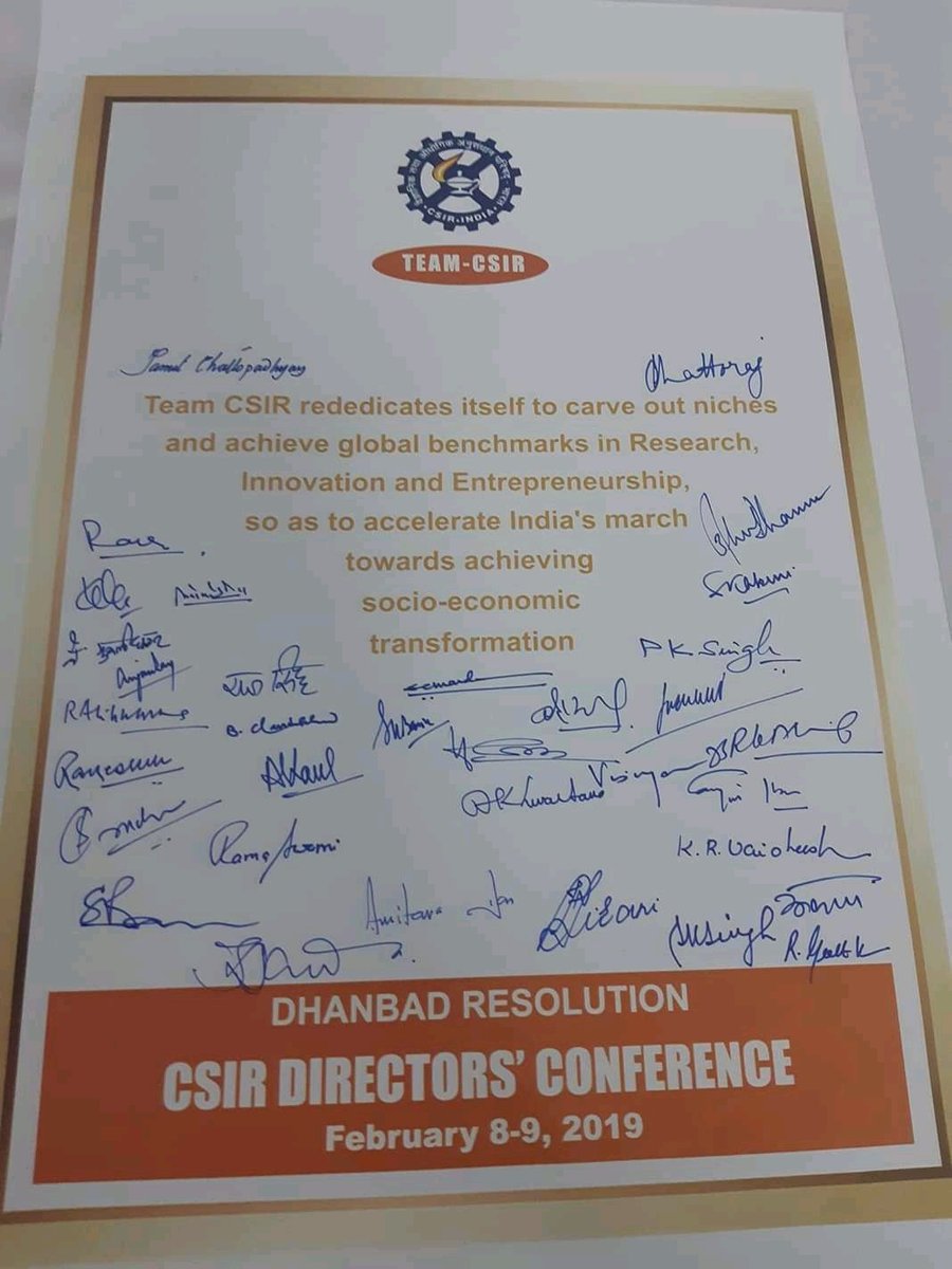 Shekhar Mande (@shekhar_mande) on Twitter photo CSIR resolution during Directors meeting in Dhanbad <a href="/CSIR_IND/">CSIR, India</a> @IGIB_DEL_110007 <a href="/csir_serc/">CSIR-SERC</a> <a href="/CSIR_IMTECH/">CSIR-IMTech</a> @CSIR_NISCAIR <a href="/csirimmt/">CSIR-IMMT(BBSR)</a> <a href="/CSIR_CDRI/">CSIR-CDRI</a> <a href="/csiriiim/">CSIR-IIIM</a> <a href="/csir_cimap/">CSIR-CIMAP</a> <a href="/CSIR_IHBT/">CSIR-Institute of Himalayan Bioresource Technology</a> <a href="/ccmb_csir/">CSIR-CCMB</a> <a href="/CSIR_IITR/">CSIR-IITR</a> <a href="/csir_ncl/">CSIR-National Chemical Laboratory</a> <a href="/CSIR_CMERI/">CSIR-CMERI</a> <a href="/CSIRCRRI/">CSIR CRRI</a> <a href="/patinformatics/">CSIR- URDIP</a> <a href="/CSIR_NML/">CSIR-NML</a> CSIR resolution during Directors meeting in Dhanbad <a href="/CSIR_IND/">CSIR, India</a> @IGIB_DEL_110007 <a href="/csir_serc/">CSIR-SERC</a> <a href="/CSIR_IMTECH/">CSIR-IMTech</a> @CSIR_NISCAIR <a href="/csirimmt/">CSIR-IMMT(BBSR)</a> <a href="/CSIR_CDRI/">CSIR-CDRI</a> <a href="/csiriiim/">CSIR-IIIM</a> <a href="/csir_cimap/">CSIR-CIMAP</a> <a href="/CSIR_IHBT/">CSIR-Institute of Himalayan Bioresource Technology</a> <a href="/ccmb_csir/">CSIR-CCMB</a> <a href="/CSIR_IITR/">CSIR-IITR</a> <a href="/csir_ncl/">CSIR-National Chemical Laboratory</a> <a href="/CSIR_CMERI/">CSIR-CMERI</a> <a href="/CSIRCRRI/">CSIR CRRI</a> <a href="/patinformatics/">CSIR- URDIP</a> <a href="/CSIR_NML/">CSIR-NML</a>