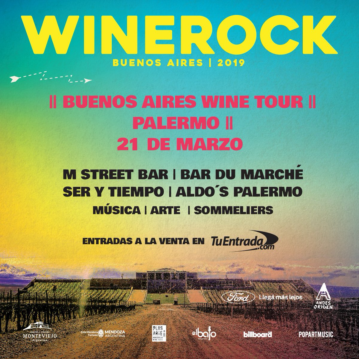 Te acercamos el #WineRock2019 a #BuenosAires. Viví esta experiencia  única en un recorrido por  <a href="/Bar_Du_Marche/">Bar du Marché</a> <a href="/M_StreetBar/">M Street Bar</a> @serytiempobar y  <a href="/aldosvinoteca/">Aldo's</a>  donde se fusionarán el espíritu  de la montaña, la música y el buen vino.
bit.ly/2DEvh6R