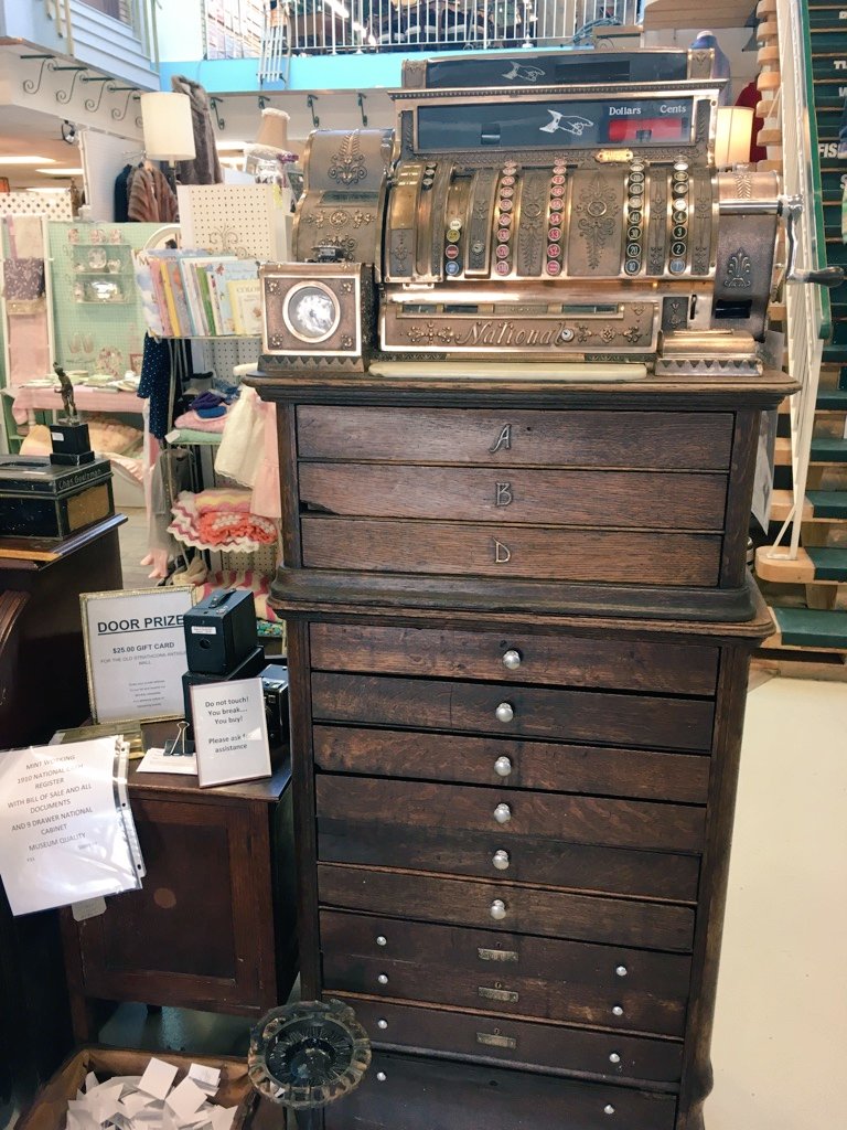 Check out this beauty that just came in.  A 1910 working National cash register with bill of sale and all documents. Complete with 9 drawer National cabinet  $6999.99 #museumquality #antique #cashregister #YEG #whyteave