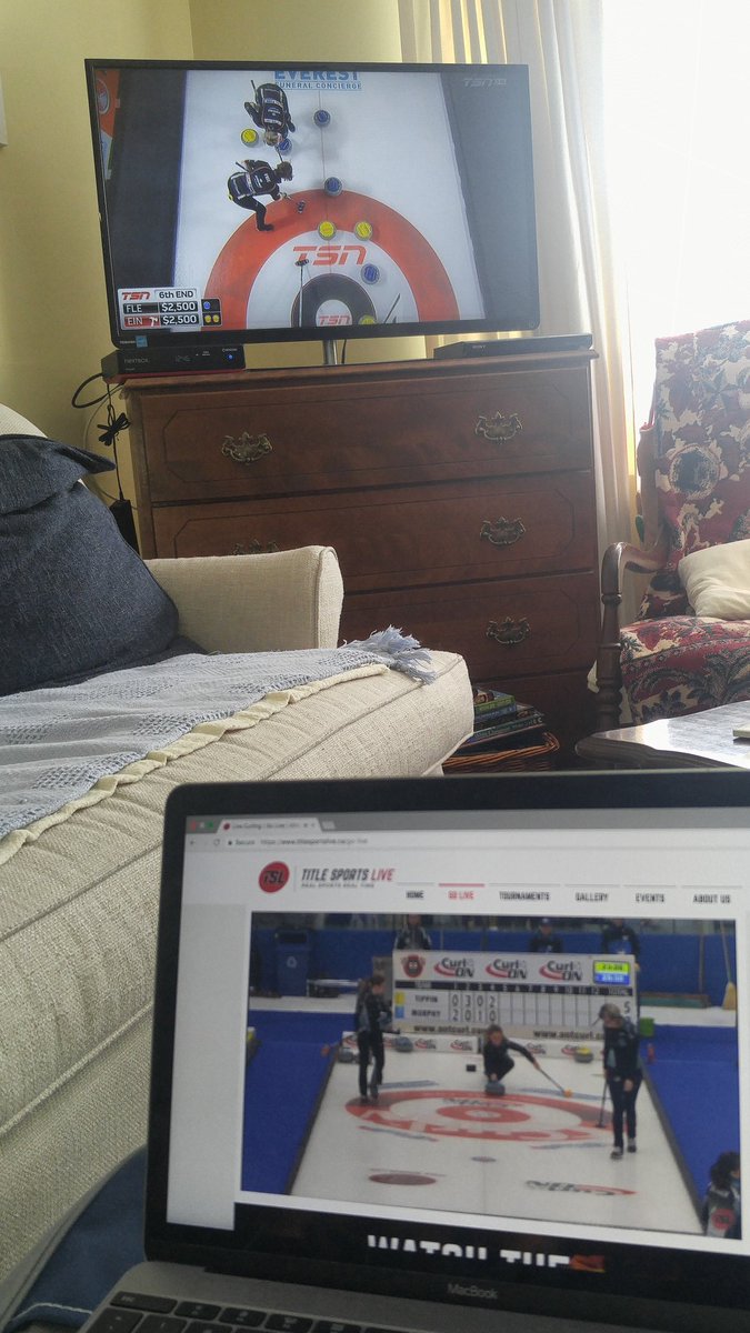 LesleighE's tweet photo. Double header of curling watching on the go! #OntTankard #CurlingSkins2019 Wish I was there watching live! #curling #1sport #goodcurling #hurryhard https://t.co/ADvZ39liyP