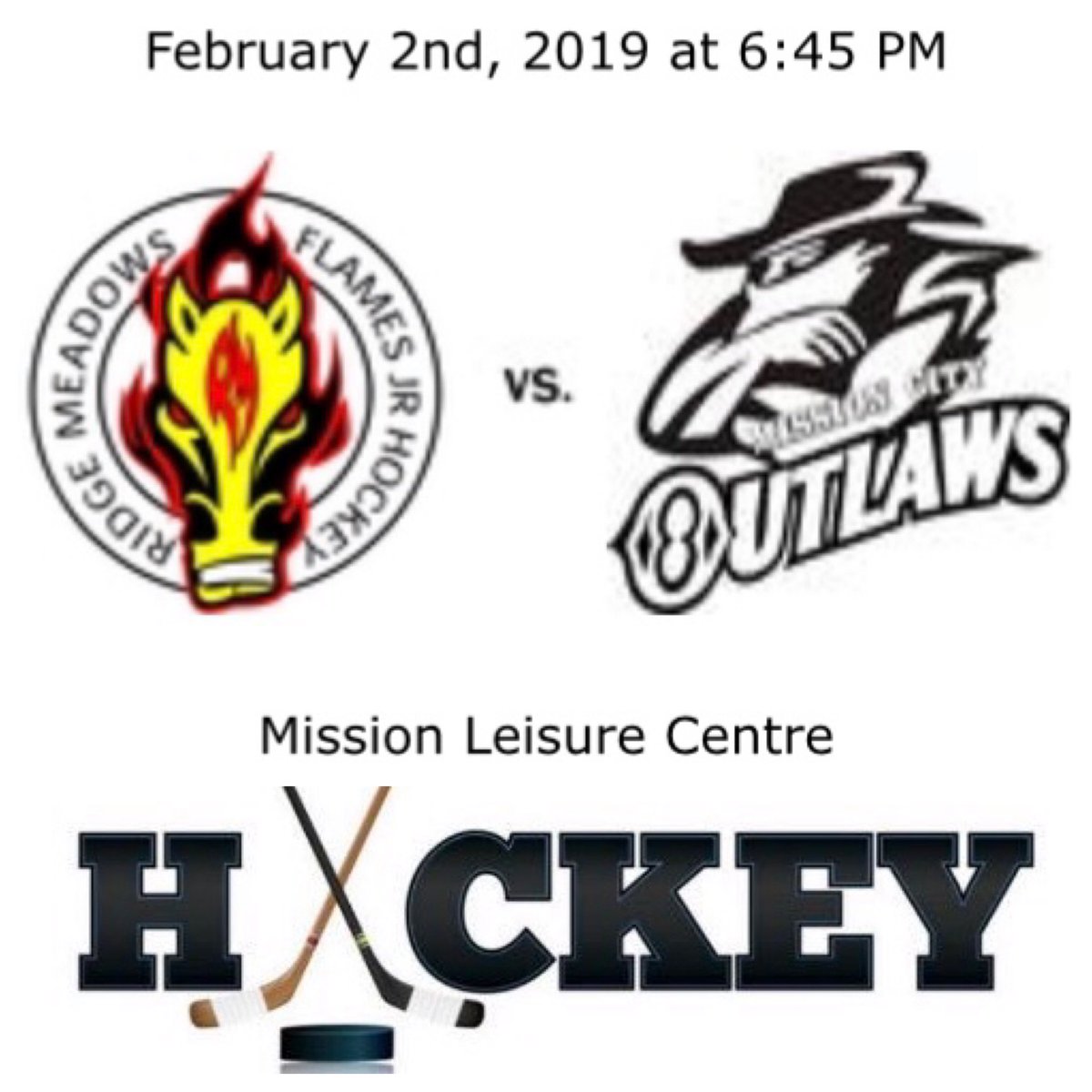 Outlaws_PJHL's tweet photo. It’s #gameday in Mission!
The @flamesjunior  🔥 will be here for a rematch of last Friday nights game vs the @Outlaws_PJHL 🤠 Don’t miss the action! #lawz #flames #seeyouattherink https://t.co/2RQZ6QyYvz