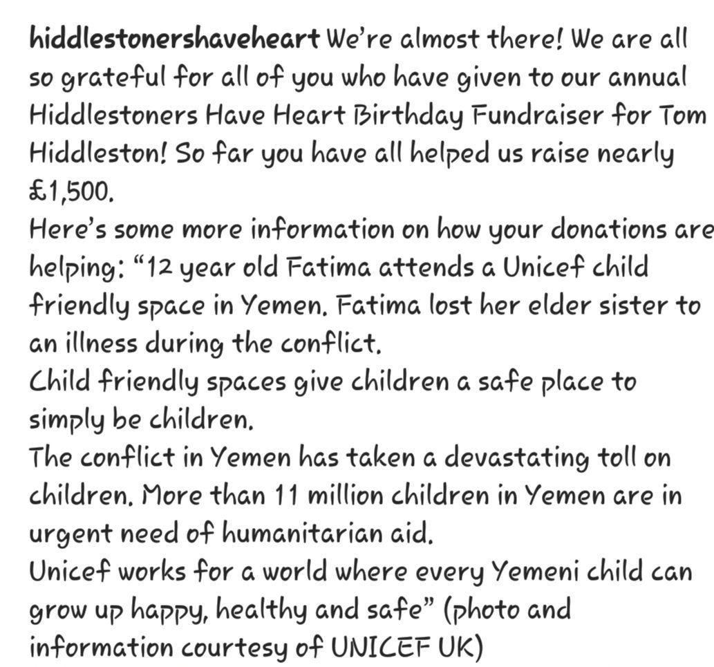 HiddlestonersHH's tweet photo. #UNICEF_UK #UNICEF #Charity #benefit #donate #HiddlestonersHaveHeart #Hiddlestoners #TH38 #TomHiddleston https://t.co/w3y2BznGVO