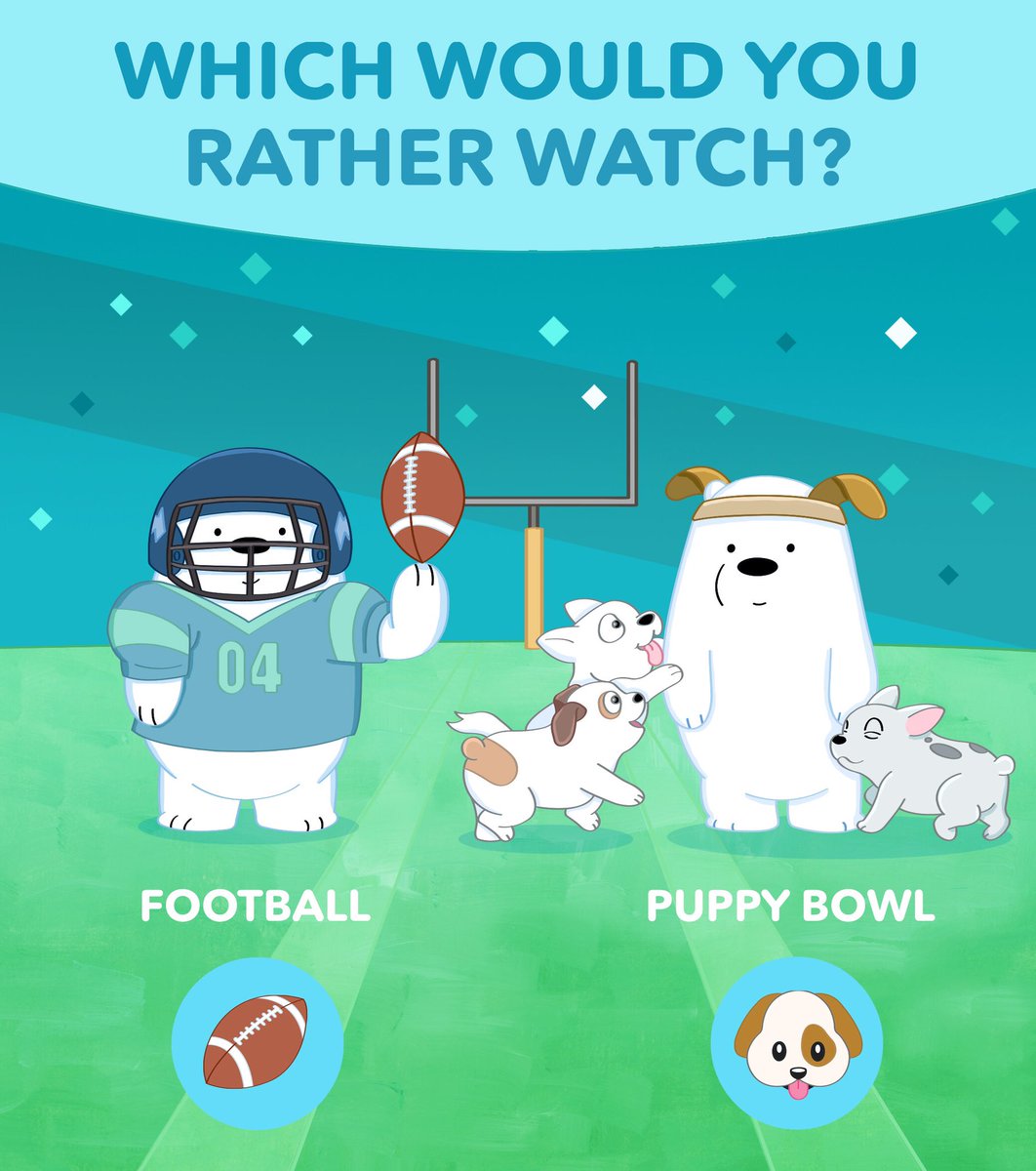 Football or cute puppies? Leave a 🏈or 🐶in the comments! #webarebears  #IceBear #superbowl #puppybowl, image size:1062x1200