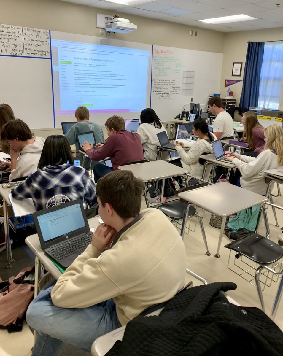 Ssmith2_MthDr's tweet photo. #APCalAB diving into @Desmos to graph the Equation of the Line tangent to a function's curve! Ss using #GoogleDocs to create #CalculusLabReports to communicate and submit their answers &amp; graphs through #Canvas. #TCSLearns w/ @tcs_tech 🍏🤓@NHS_theRidge! https://t.co/HnZL561M02