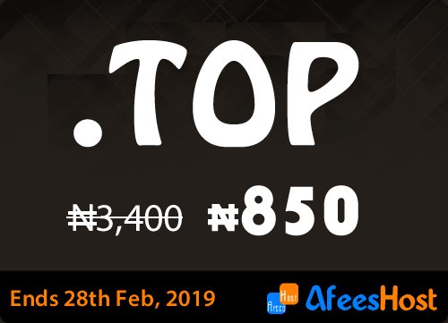 afeeshost's tweet image. New promo @afeeshost! you can register your new .top domains for only ₦850. Enjoy free WHOIS privacy, domain defender and more with your purchase!

For more info on our promos visit: afeeshost.com/promos/
#dottop #domainnames #hosting #domains #webdesigner #naija #web