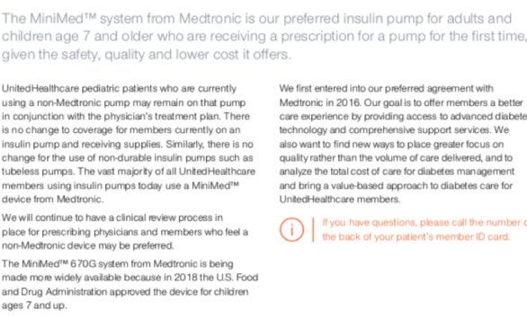 MDwithT1D's tweet photo. As a pediatric endocrinologist, I am so disheartened by #unitedhealthcare decision to further limit pump options for kids w/ #T1D. Children are not small adults. Their needs are different. @askUHC Did you ask parents or Pedi Endos what the implication of this ruling would be? https://t.co/a5vljxLO6J