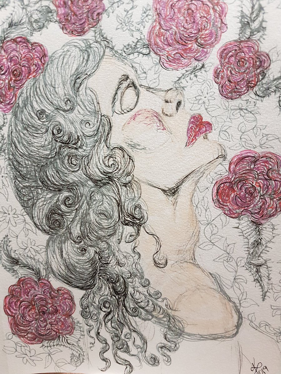 Chick &amp; Flowers 
#gelpens #portraitpractice #portraitdrawing #drawingwomen #romanticart #drawing #artistsofinstagram #kimperkinsart #artistsontwitter