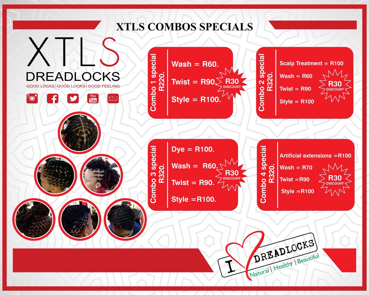 XTLS_Dreads's tweet photo. XTLS DREADLOCKS.
‘Visit your XTLS branch for Loving Valentines specials❤️🌺
Our special ends 15/02/2019.💕
We ❤️ Dreadlocks, We ❤️ our Team, We ❤️ our clients ‘ https://t.co/gJ12bkD4Sd