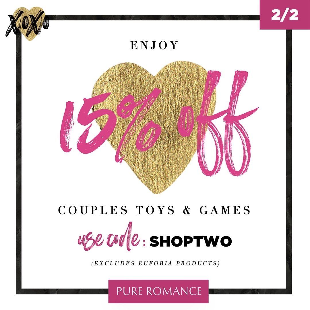 Kimerty's tweet image. Don’t be shy!
If you have a partner...
Check out this special deal!
15% off Couples Toys and Games!
Order today for V-day delivery!
Use Code: SHOPTWO
PureRomance.com/KimberlyHagerty
Happy Shopping and receive an additional gift from me!
#Kimerty