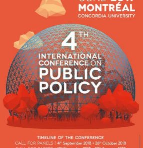The 4th edition of the International Conference on #publicpolicy (ICPP4) will take place at the University of Concordia from 26th to 28th June 2019 with a preconference the 25th June.

#politics #internationalrelations #conferences #events

ippapublicpolicy.org/conference/icp…
