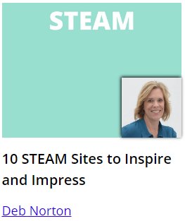 SimpleK12's tweet photo. “10 STEAM Sites to Inspire and Impress” with @deb_norton starting now! https://t.co/vOLVY1CzSU #sk12 https://t.co/ncblu9nz0J