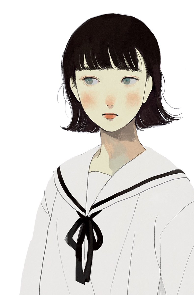 1girl solo white background simple background sailor collar upper body short hair  illustration images