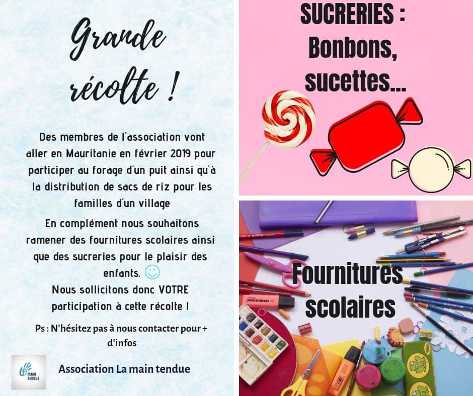 Nous récupérons bonbons et fournitures scolaires pour les enfants mauritaniens que nous rencontrerons lors de notre voyage humanitaire prévu pour la fin du mois 😊