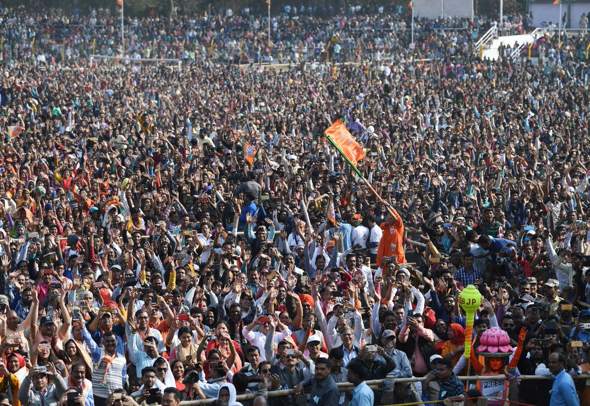 narendramodi's tweet photo. Even a large stadium was too small for the sisters and brothers who joined us in Durgapur.

Thank you, your blessings are appreciated and give me strength in the fight against corrupt and criminal elements ruining West Bengal. https://t.co/sQuaAtCbg5