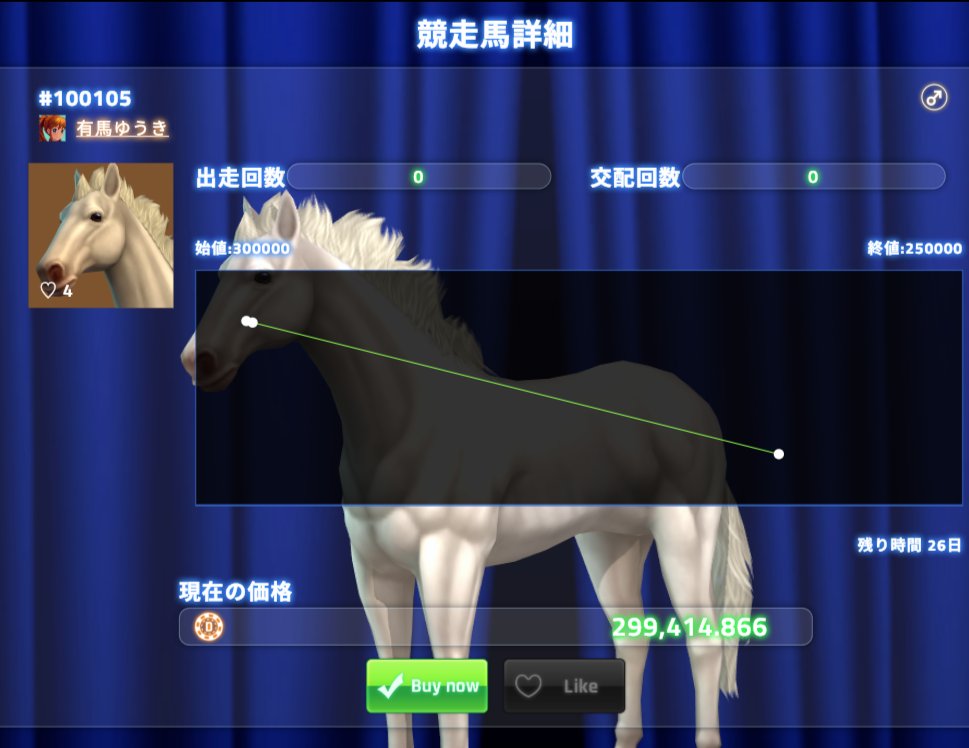 マーケットで売っていた、スタート時の目玉賞品の馬が早くも売れてしまいました!
ありがとうございます!