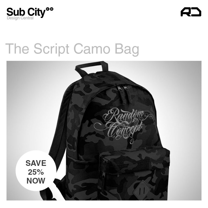 SubCityCo's tweet image. Random Concept Black Camo Rucksack  - The Script
💰25% off💰
The only thing to carry your headphones &amp;amp; USB's in
With extra room for some essential for the night.
Now even better with 25% off
Shop Online
subcityco.com
#subcityco #randomconcept #streetstyle #dj