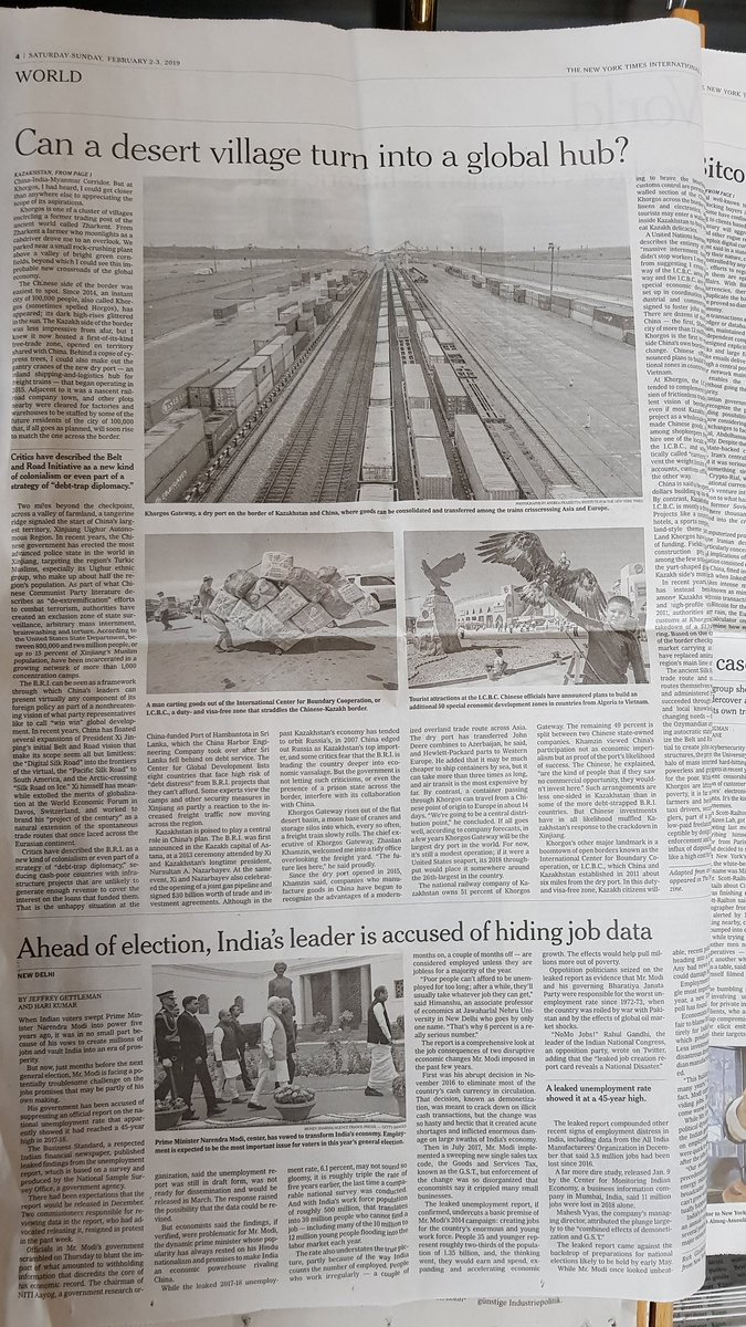 romanvassilenko's tweet image. "Триллионодолларовое нигде" - заголовочек сегодняшней статьи Нью-Йорк Таймс о Хоргосе. Причем на передовице.
И в довесок еще и реклама Air Astana. 
Ничеси и ничеси.