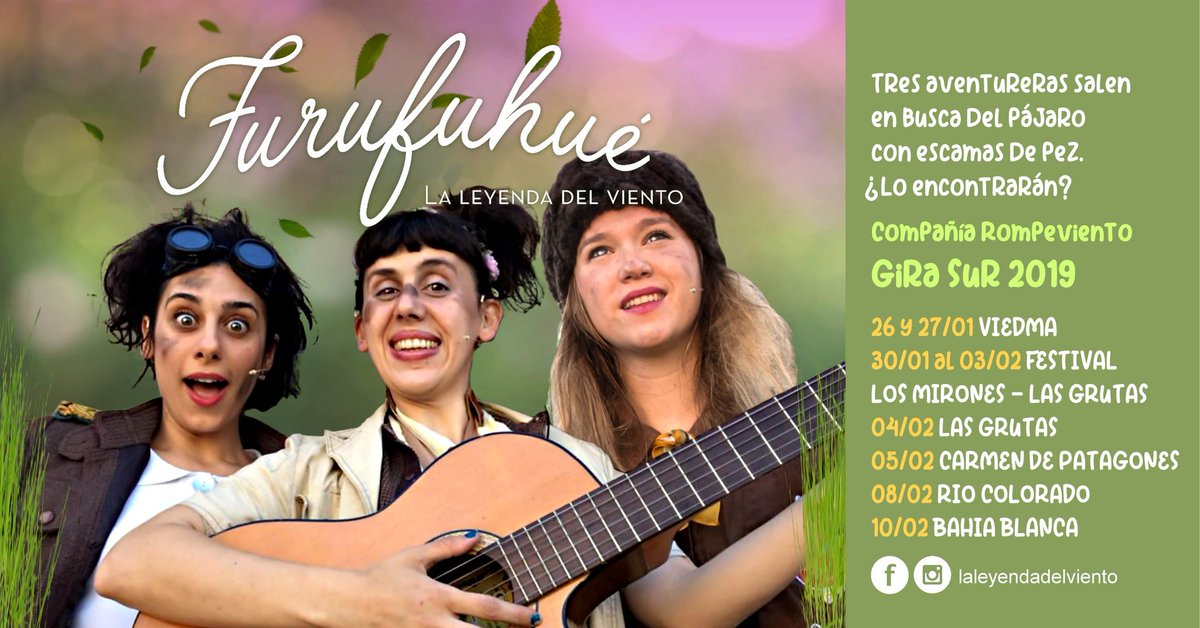 MartiniPons's tweet photo. En busca de la leyenda patagonica del Furufuhué, teatro familiar.
30/01 - 04/02 #lasgrutas #Festivallosmirones 
05/02 #CarmenDePatagones Teatro El Caldero
06/02 #Conesa Cine Teatro Municipal
08/02 #RioColorado Teatro La Barda
10/02 #BahiaBlanca Teatro La Panaderia
@nrionegro https://t.co/dqHqPq8WwU