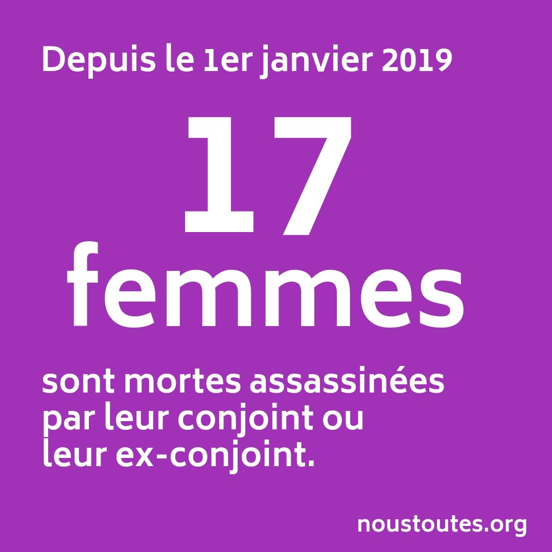 NousToutesOrg's tweet photo. 17ème femme assassinée par son conjoint ou son ex-conjoint depuis le 1er janvier 2019. 
 Allo ? @EmmanuelMacron, @EPhilippePM ? Il y a quelqu'un ? 
 #NeLesOublionsPas
 https://t.co/zpXFOb2LR2
 - - -
 Source : @feminicidesfr https://t.co/5962AYBbnD