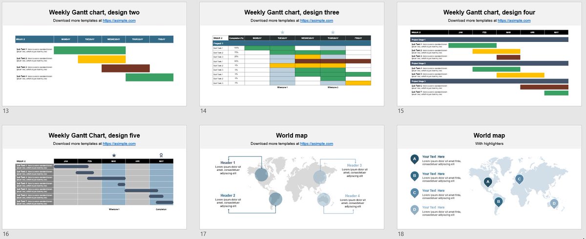 asimpl2's tweet image. Tired of making Gantt Charts in #PowerPoint? We've created 15 just for you :)

And yes, they are FREE!

--&amp;gt; buff.ly/2UBh8N8

#Productivity #productivityhacks #lifehacks #MSOffice #design #templates #templates