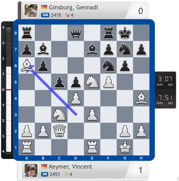 chess24com's tweet image. 16.Ba6! was a very nice bolt from the blue from 14-year-old Vincent Keymer! chess24.com/en/watch/live-… #c24live