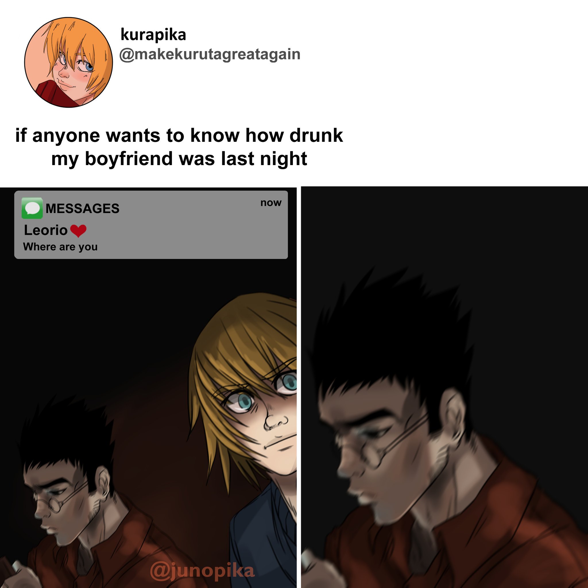 Juno على X: Redrawing memes #kurapika #leorio #meme #leopika #hxh