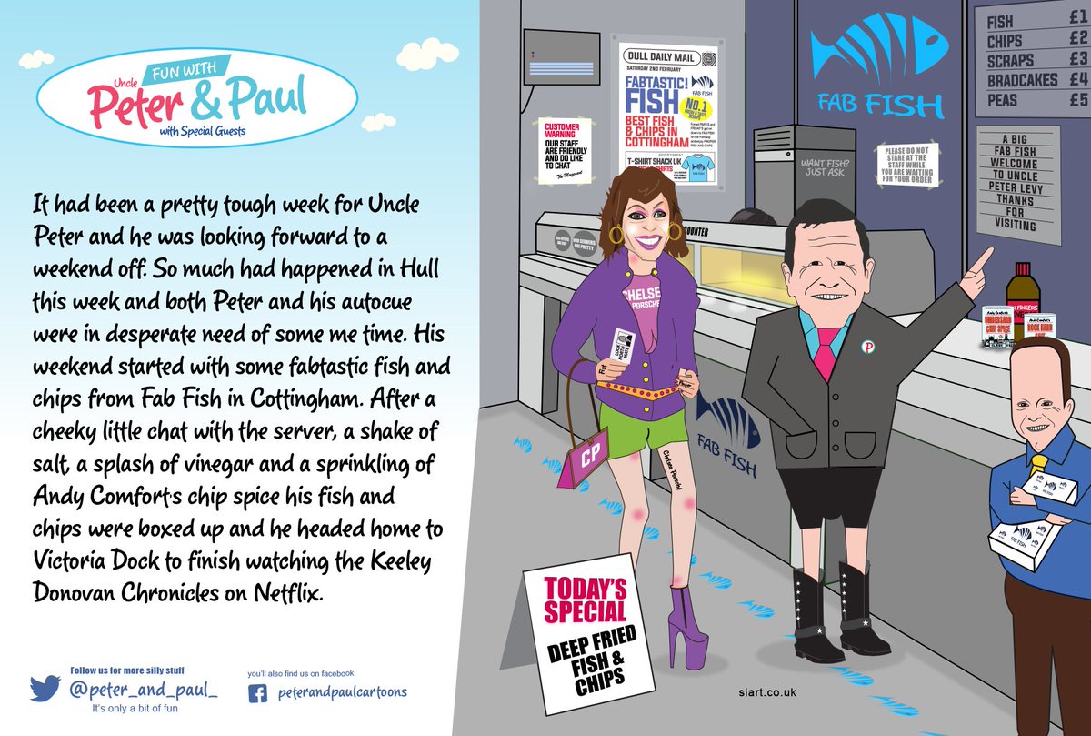 peter_and_paul_'s tweet photo. Uncle Peter was looking forward to a weekend off @peter_levy #fishandchips #fabfish #cottingham #hull @KeeleyDonovan @weathershowbbc #autocue @looknorthBBC @RadioHumberside @BBCLookNorth It's only a bit of fun! #peace https://t.co/JfhVGNttkY