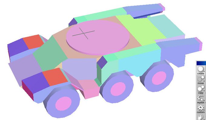 新車両制作中その2
とりあえず車体ベースできまった。
ここまで出来ればあとは細かいパーツをひたすら乗っけていくだけです～🐶
…そこが時間かかるんですが^^;
#3DCG #Shade3D 