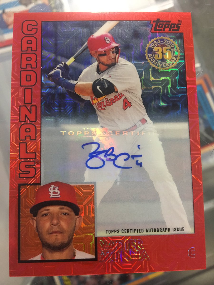 Some Silver pack magic pulled by Marcus this morning.   He grabbed a 2019 <a href="/Topps/">Topps</a> series 1 Jumbo box and got the 2 silver packs it came with.   Pulled the 1984 red refractor Auto /5 of Yadier Molina!!!
<a href="/beckettmedia/">Beckett Media</a> @SoHobbyGames <a href="/Yadimolina04/">Yadier Molina</a> #como #lcs <a href="/Cardinals/">St. Louis Cardinals</a> #yadi