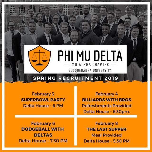 phimudelta_su's tweet photo. As our chapter gears up for Spring Recruitment we invite you join the brothers of PMD for some awesome events to learn more about who we are and what we do. See you there! #joinpmd https://t.co/9DX4jRxYxd