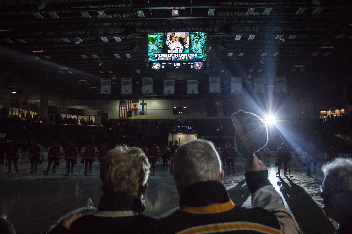 NMUHockey's tweet photo. Last night, we paid tribute to one of our beloved super fans, Stix. A lifetime ticket holder, he never missed a game. His spirit and energy towards NMU athletics, the community and life was contagious. We will always remember his overwhelming support. https://t.co/F7jB9Fv6gn