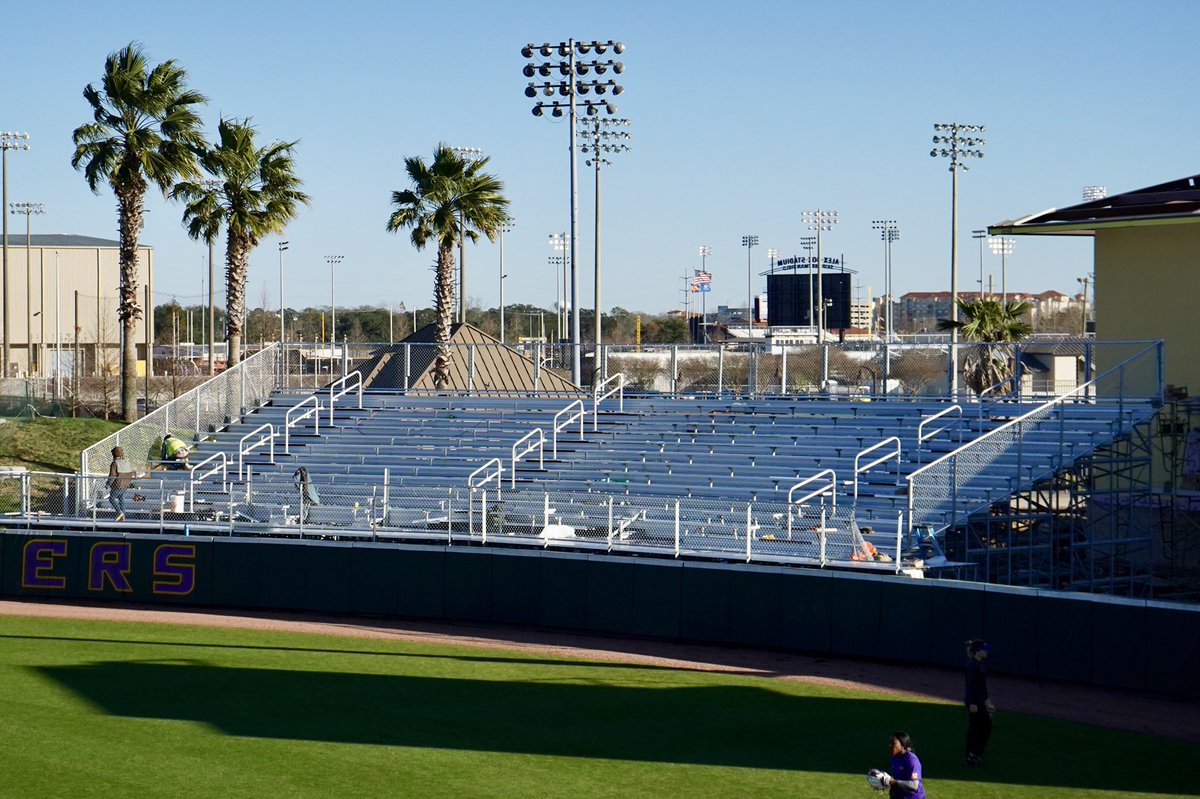 Softball has a new permanent 500 seat outfield bleachers needs help