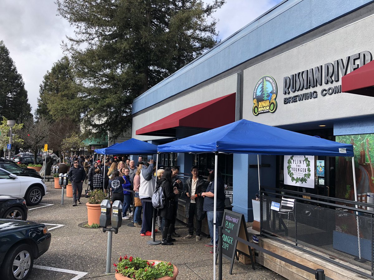 RussianRiverBC's tweet photo. It is a beautiful morning here in Windsor and Santa Rosa at Day 2 #plinythyounger2019 !  Both pubs are now full and there is still a line to get in, probably a 1 to 2 hour wait to get in at both locations.  Thank you to everyone who has come out so far!  #plinytheyounger https://t.co/n3DD8WWGDU