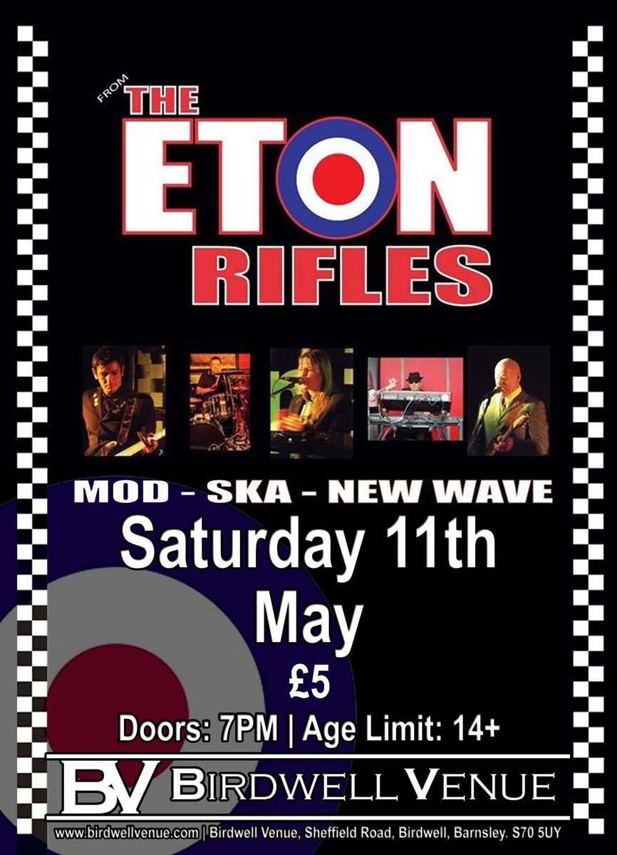 !!!JUST ANNOUNCED!!!

from The Eton Rifles are back!!!

Saturday 11th May

Tickets £5. Available from Birdwell Venue direct or via SeeTickets: seetickets.com/event/from-the…
