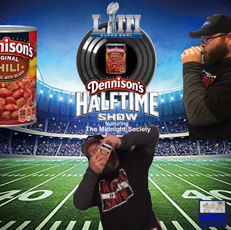 Dennison’s Halftime Show tomorrow during Super Bowl halftime on twitter. E WILL SHOTGUN CHILI!!! #SuperBowlLIII #HalftimeShow itunes.apple.com/us/podcast/the…